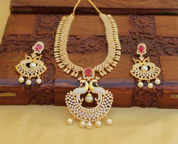 Gold platted peacoack cz short necklace set 1