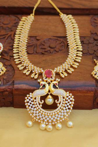 Gold platted peacoack cz short necklace set