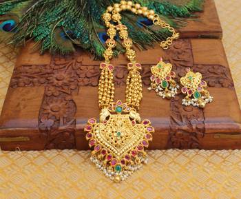 Gold platte antique peacock necklace set 1