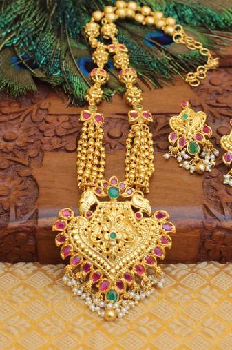 Gold platte antique peacock necklace set