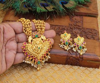 Gold platte antique peacock necklace set 2