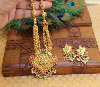 Gold platte antique peacock necklace set 3