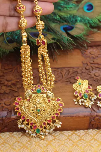 Gold platte antique peacock necklace set