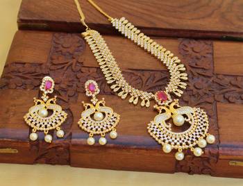 Gold platted peacoack cz short necklace set 2