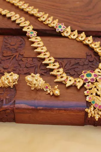 Gold platted peacock lakshmi kempu long necklace set