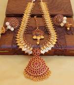 Gold platted kasu kempu temple long necklace set