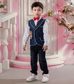 Denim blue waistcoat shirt set