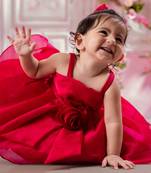 Red satin art organza dress