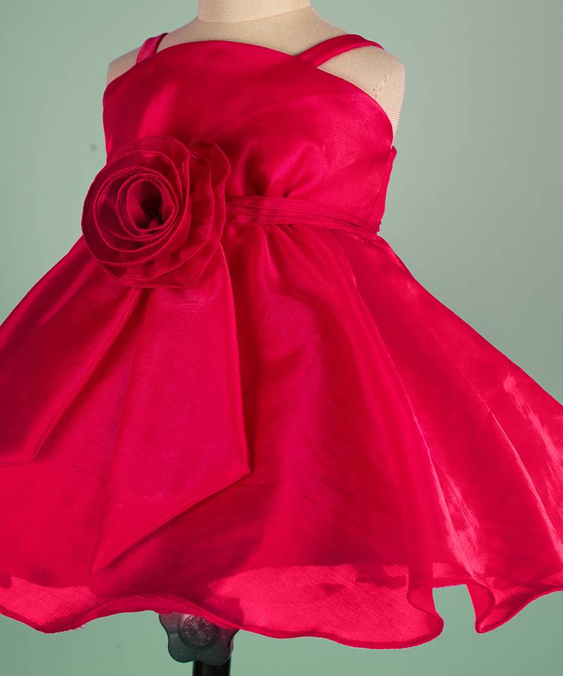 Red satin art organza dress