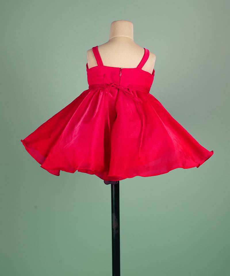 Red satin art organza dress