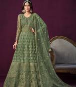 Light green net anarkali suit with embroidered and sequins work