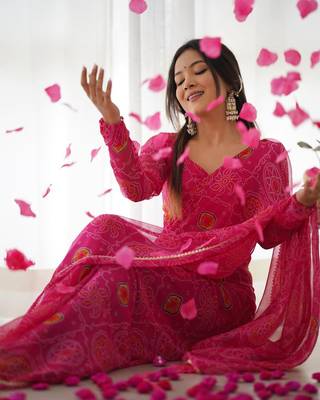 Soft Chiffon Very Light Weight Fabric Bandhej Print Ready To Wear Saree With Un-Stitched Blouse 6