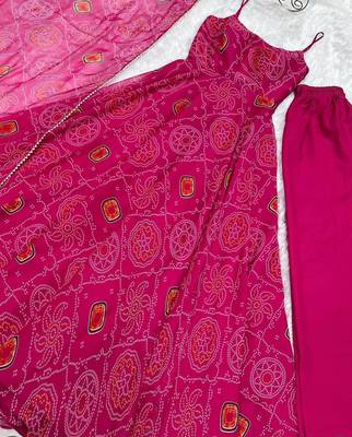 Very Light Weight Soft Chiffon Fabric Pink Colour Party Wear Stitched Gown 7