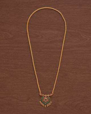 Golden box chain with green and pink pendant one gram gold 2