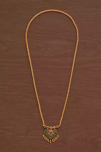 Golden box chain with green and pink pendant one gram gold