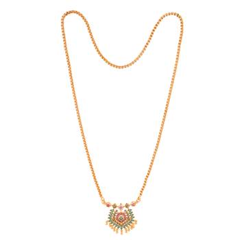 Golden box chain with green and pink pendant one gram gold 3