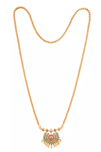 Golden box chain with green and pink pendant one gram gold