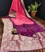 Gajari Beautiful Boutique Bandhej With Faux Kanjivaram Border Zari Weaving Rich Pallu Saree With Blouse For Women