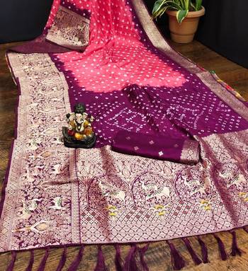 Gajari Beautiful Boutique Bandhej With Faux Kanjivaram Border Zari Weaving Rich Pallu Saree With Blouse For Women 2