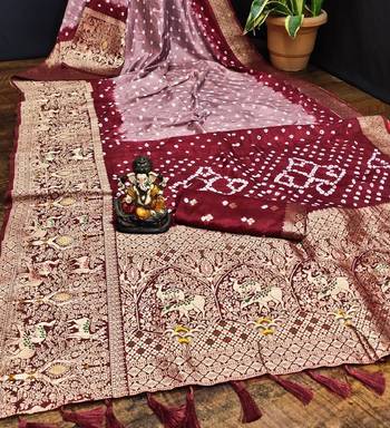 Lavender Beautiful Boutique Bandhej With Faux KANJIVARAM Border Zari Weaving Rich Pallu Saree With Blouse For Women 2