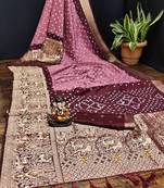 Purple Beautiful Boutique Bandhej With Faux Kanjivaram Border Zari Weaving Rich Pallu Saree With Blouse For Women