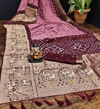 Purple Beautiful Boutique Bandhej With Faux Kanjivaram Border Zari Weaving Rich Pallu Saree With Blouse For Women 2