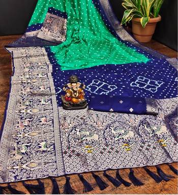 Teal Beautiful Boutique Bandhej With Faux Kanjivaram Border Zari Weaving Rich Pallu Saree With Blouse For Women 3