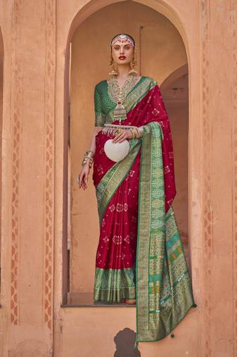 Red silk blend Blend Saree With Unstitched Blouse Piece