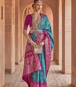 Blue silk blend Blend Saree With Unstitched Blouse Piece