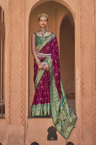 Wine silk blend Blend Saree With Unstitched Blouse Piece