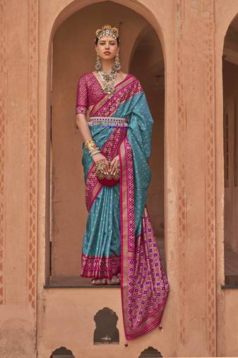 Blue silk blend Blend Saree With Unstitched Blouse Piece