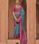 Blue silk blend Blend Saree With Unstitched Blouse Piece