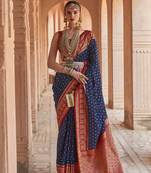 Women'S Navy Blue silk blend Blend Saree With Unstitched Blouse Piece