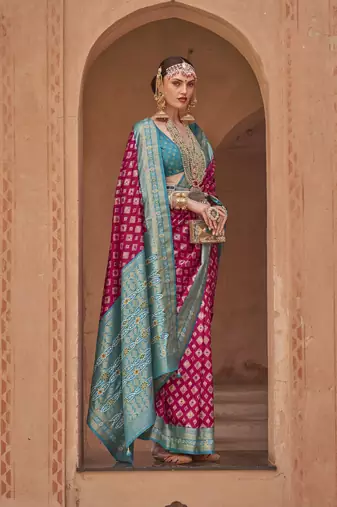 Rani silk blend Blend Saree With Unstitched Blouse Piece