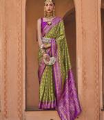 Women'S Olive Green silk blend Blend Saree With Unstitched Blouse Piece