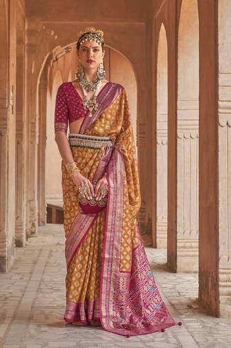 Orange silk blend Blend Saree With Unstitched Blouse Piece