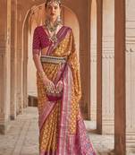 Orange silk blend Blend Saree With Unstitched Blouse Piece