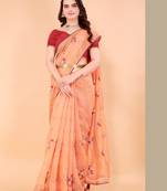Orange Cotton Saree For Women With Blouse Sd29114