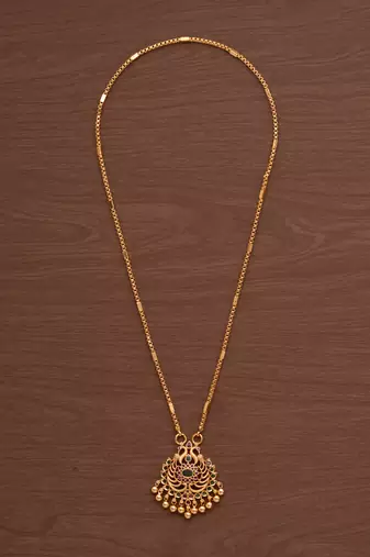 Golden Medium length box chain with Peacock pendant one gram gold