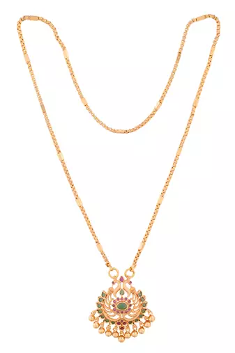 Golden Medium length box chain with Peacock pendant one gram gold