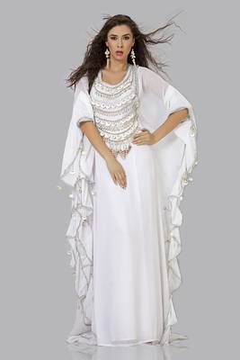 Grand White Designer Kaftan with Silver Shell & Cowrie Embellishment | Luxury Beach Wedding Wear 1