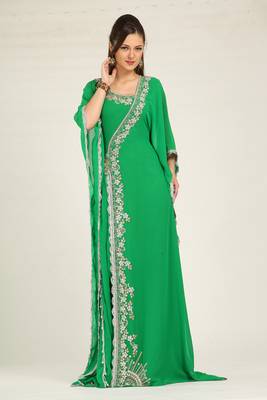 Parrot green designer islamic hand beaded takchita kaftan 1