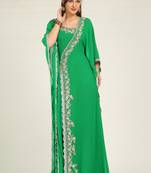 Parrot green designer islamic hand beaded takchita kaftan