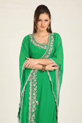 Parrot green designer islamic hand beaded takchita kaftan 2