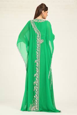 Parrot green designer islamic hand beaded takchita kaftan 3