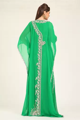 Parrot green designer islamic hand beaded takchita kaftan