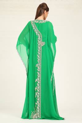 Parrot green designer islamic hand beaded takchita kaftan 4