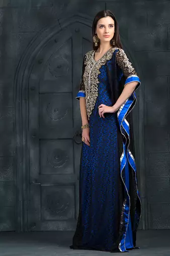 Exclusive self printed black and blue kaftan