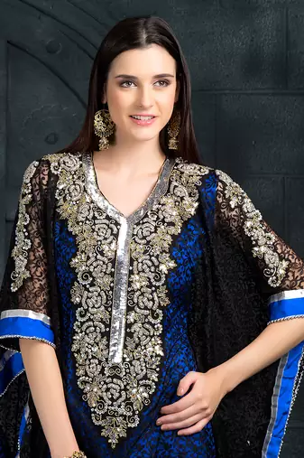 Exclusive self printed black and blue kaftan