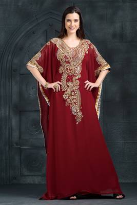 Maroon exclusive silk designer kaftan 1